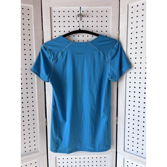 Patagonia Womens S Teal Tee Shirt Blue Baselayer Lightweight Crewneck Cool - Picture 4 of 4